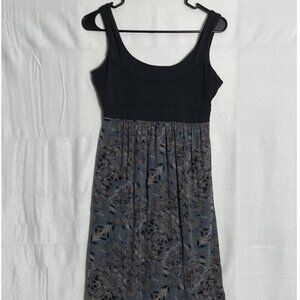 Athleta Sz S Black Gray Print Sleeveless Stretch Dress Built in Bra Jersey Knit